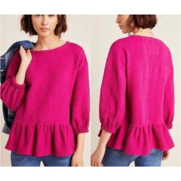 Maeve Mikayla Textured Peplum Top by Anthropologie – Fuchsia XS - Picture 1 of 8